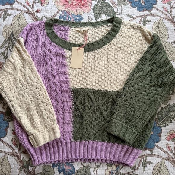 NWT Entro Colorblock Cable knit crewneck Sweater - Picture 4 of 10